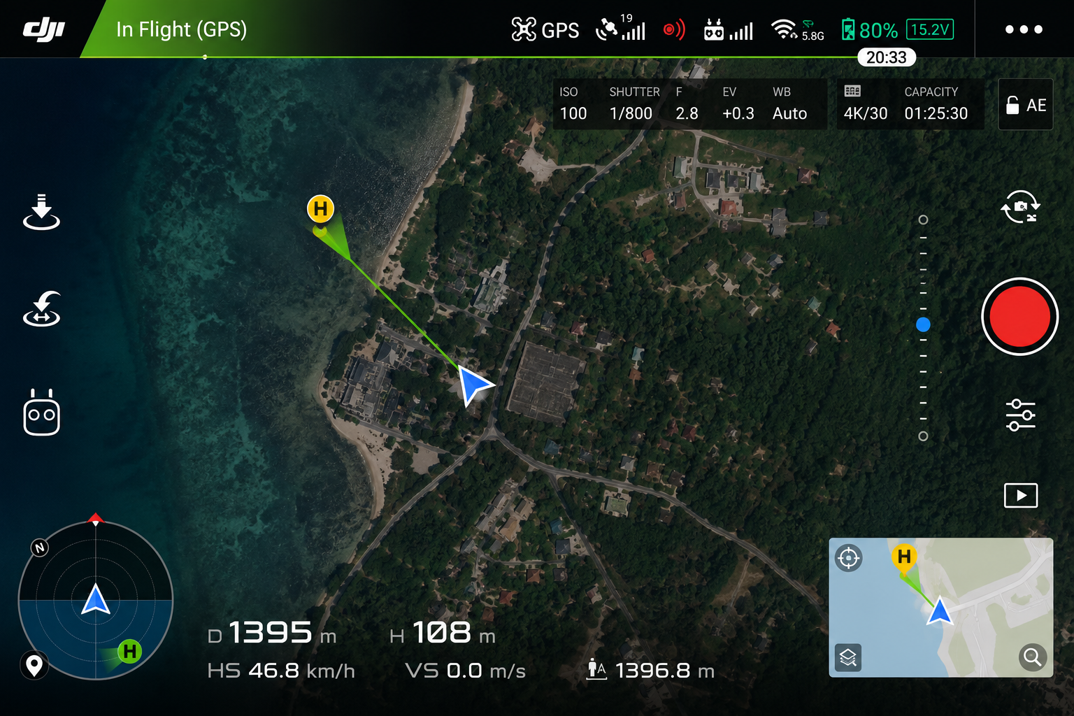 интерфейс приложения dji fly с картой и gps сигналом