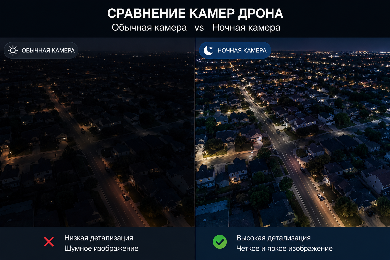 сравнение обычной и ночной камеры дрона