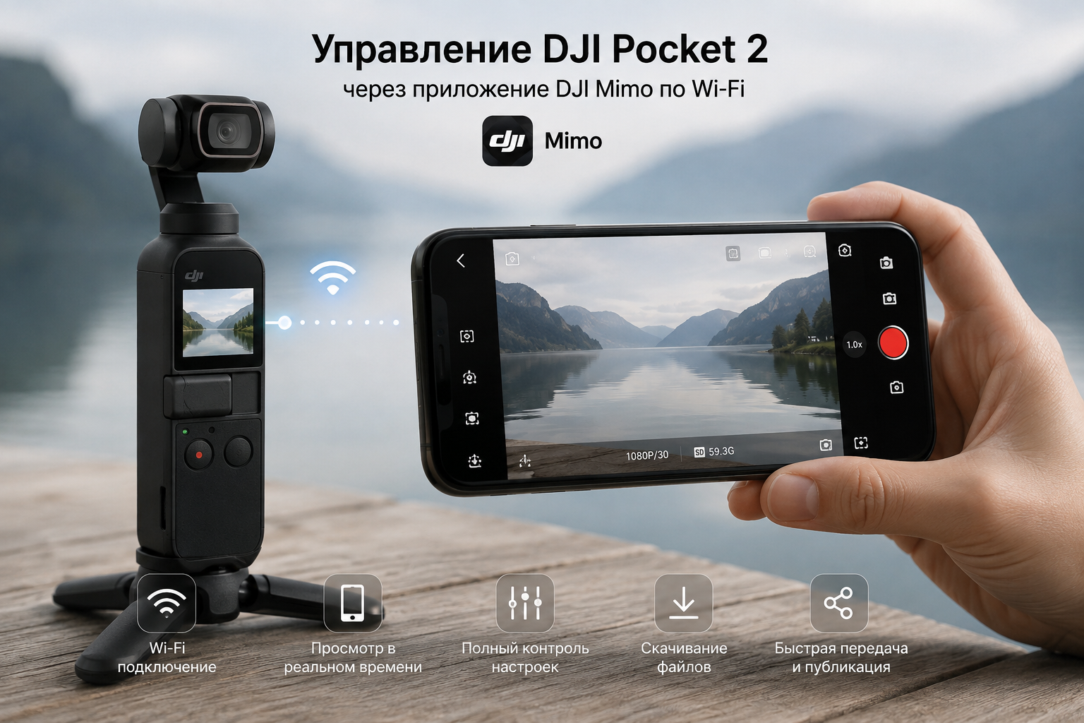 Управление DJI Pocket 2 через приложение DJI Mimo по Wi-Fi