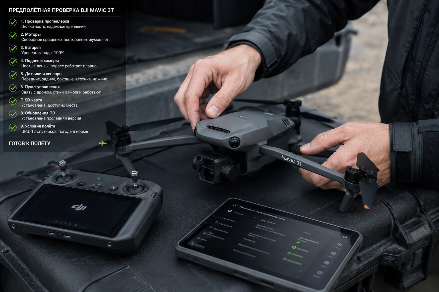 предполетная проверка дрона DJI Mavic 3T
