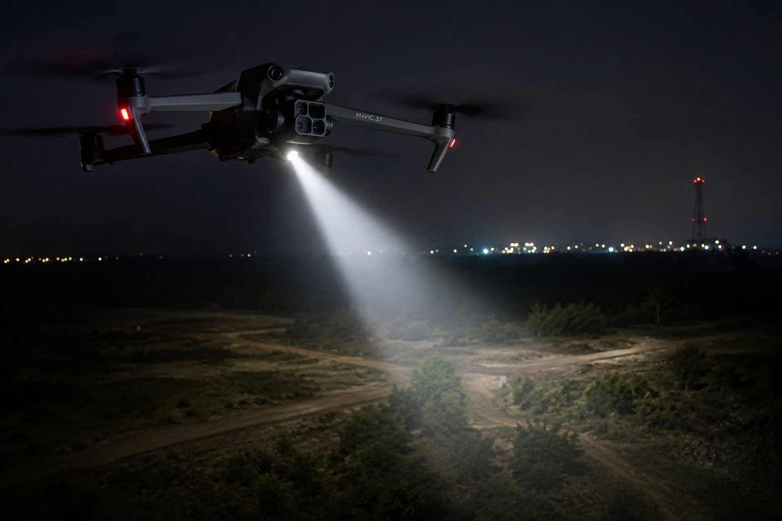 прожектор на DJI Mavic 3T в работе