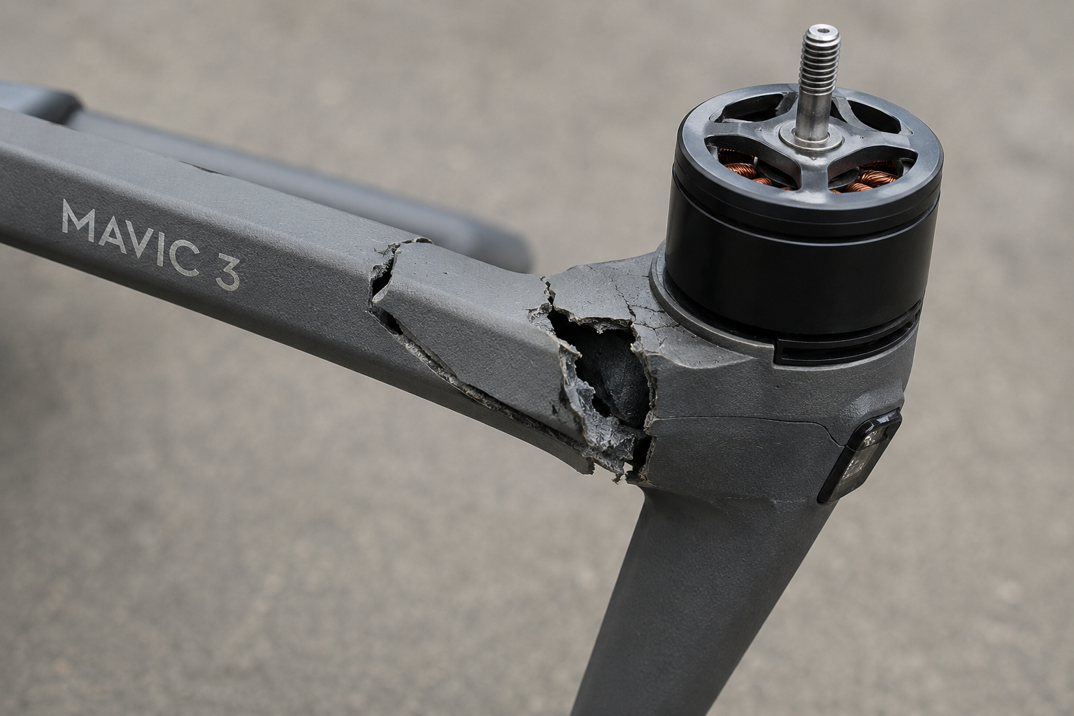 поврежденный луч DJI Mavic 3 крупным планом