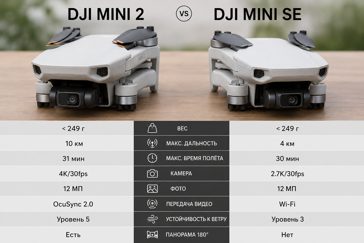сравнение дронов DJI Mini 2 и DJI Mini SE рядом