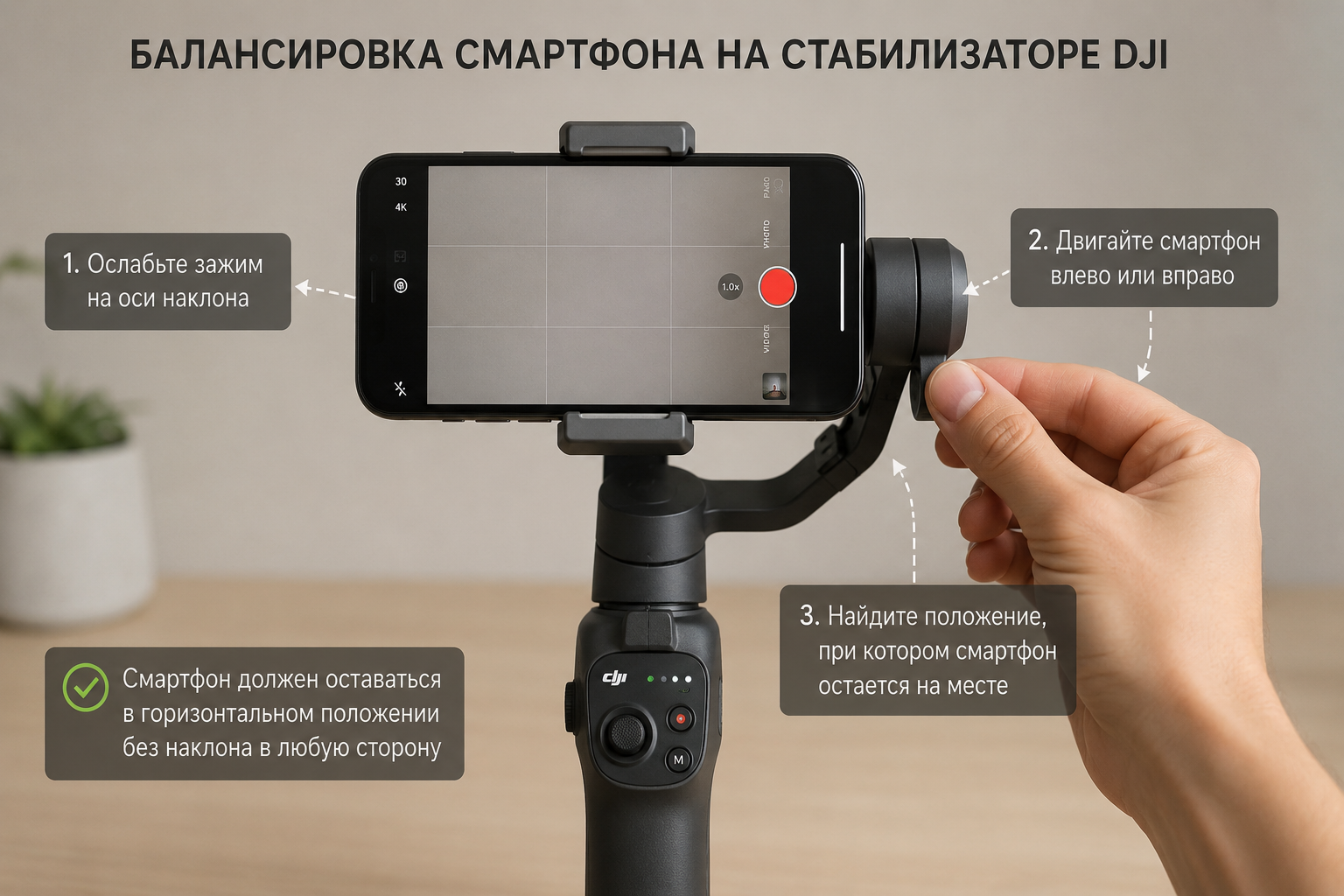 балансировка смартфона на стабилизаторе dji