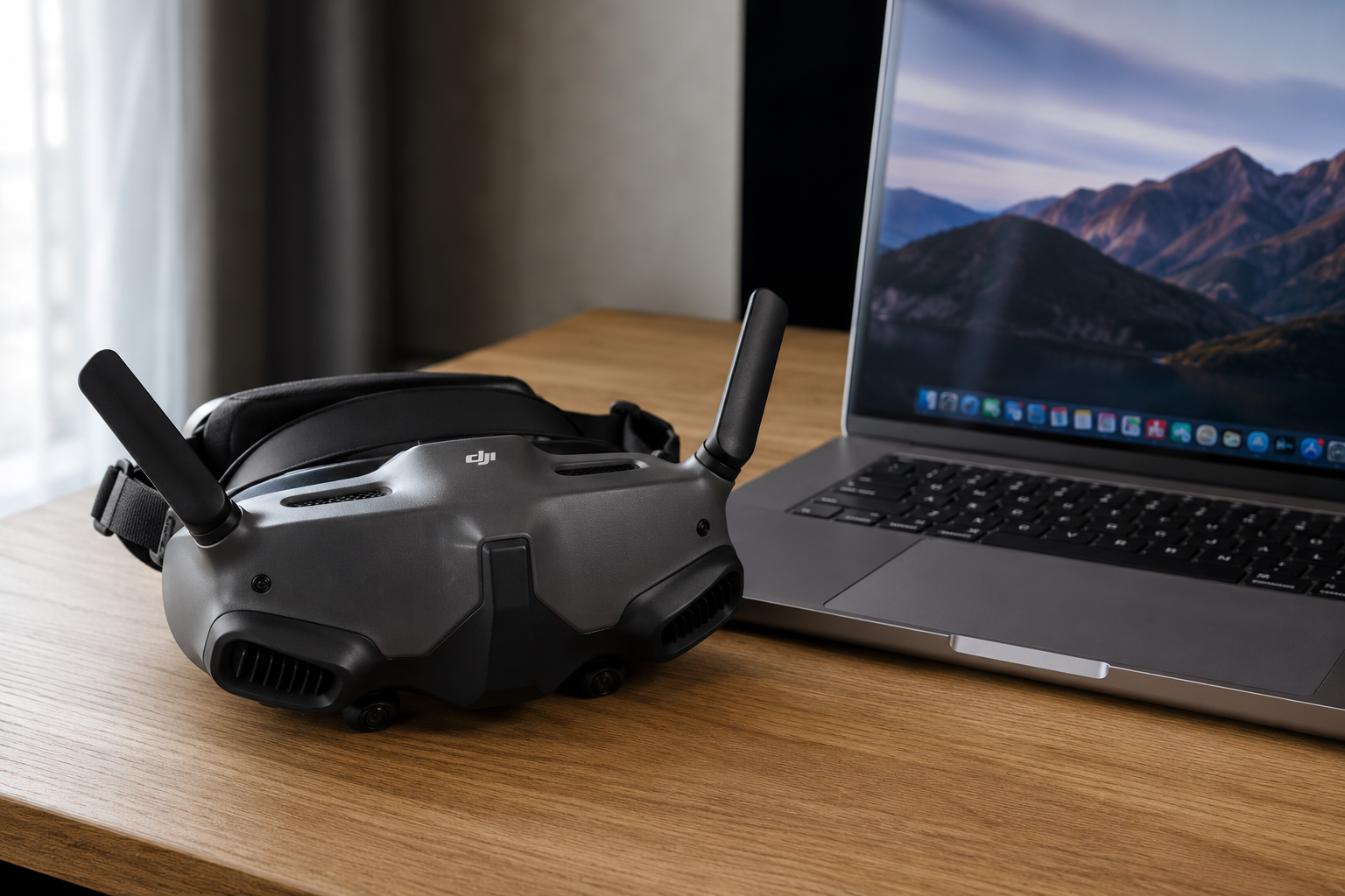 DJI Goggles 2 на столе рядом с ноутбуком