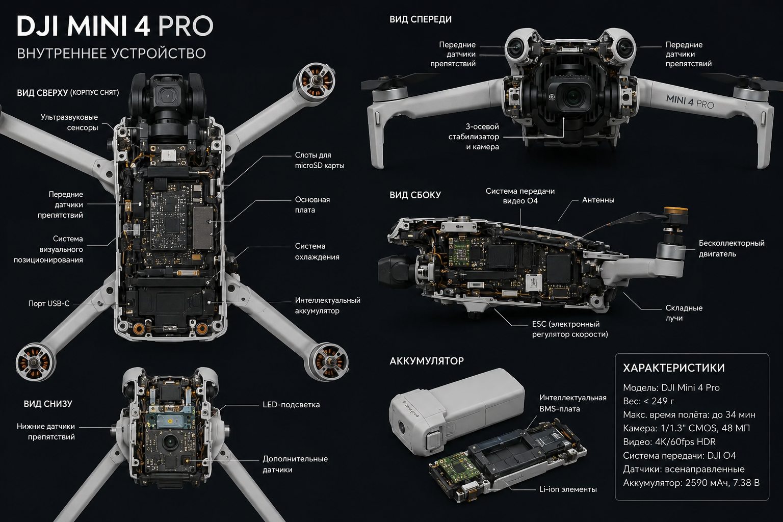 внутреннее устройство дрона DJI Mini 4 Pro