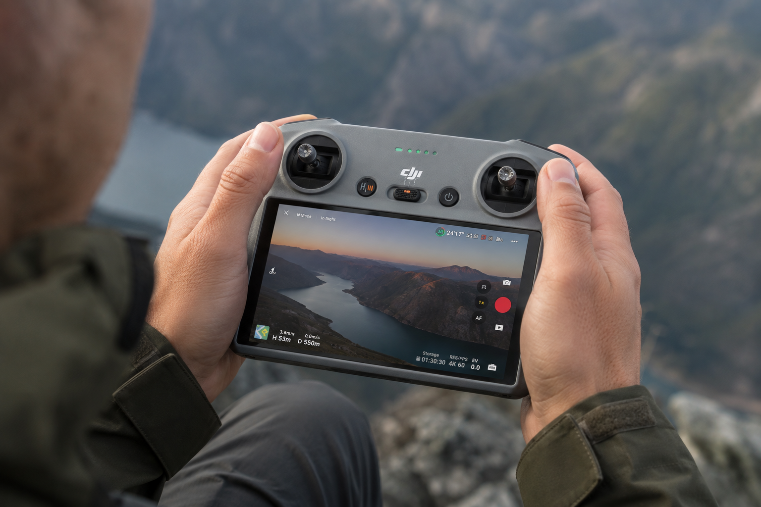 Пульт DJI RC 2 в руках пилота