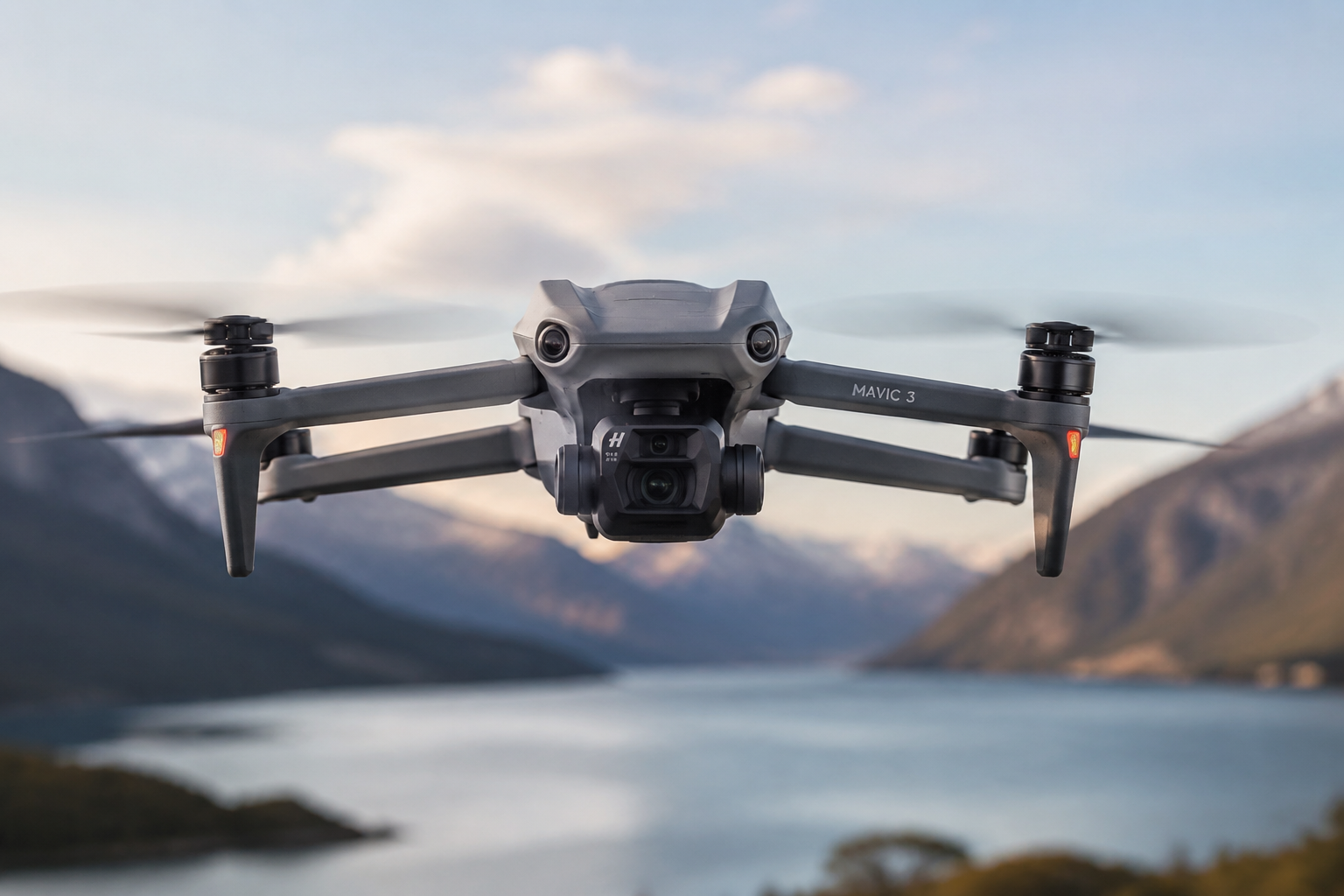 дрон DJI Mavic в полете с видом на камеру и подвес
